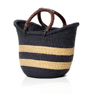 Black and Natural Straw Basket